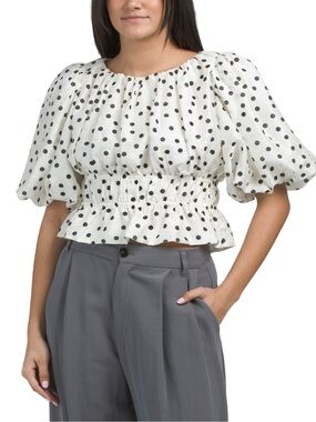 Polka Dot Puff Sleeve Blouse